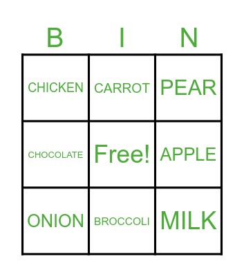 IW 1.5 fruit and vegetables Bingo Card
