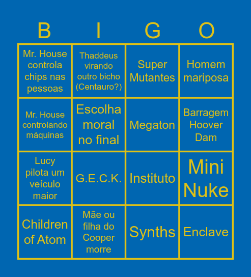 Fallout - Último Episódio Bingo Card