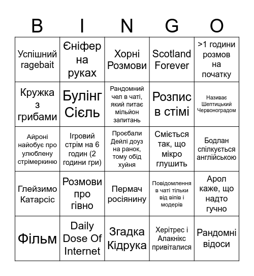 NERZ Bingo Card