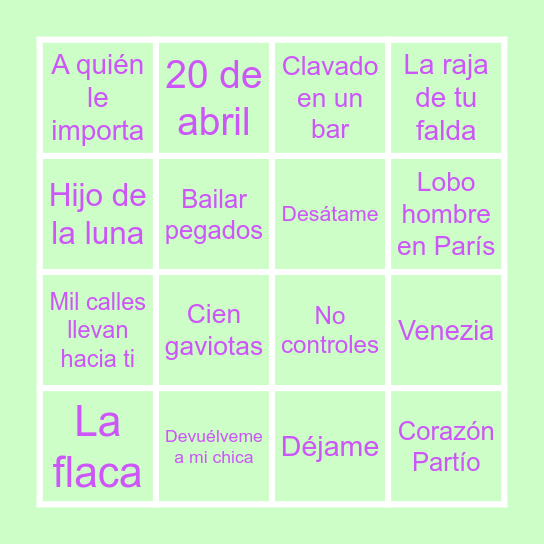 Que el ritmo no pare Bingo Card