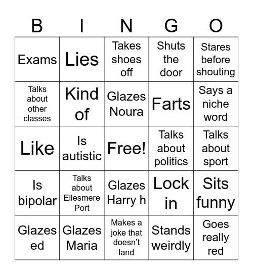Mr Rogerson Bingo Card