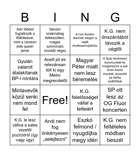 Irreális Bingo 2026 Bingo Card