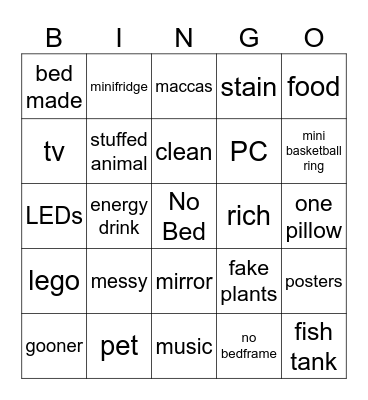 bedroom Bingo Card