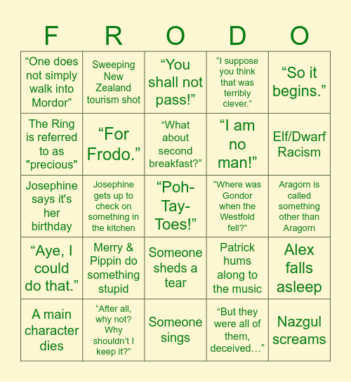 LOTR BINGO Card