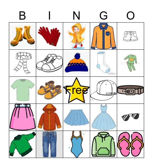 Clothes, clothes, clothes! Bingo Card