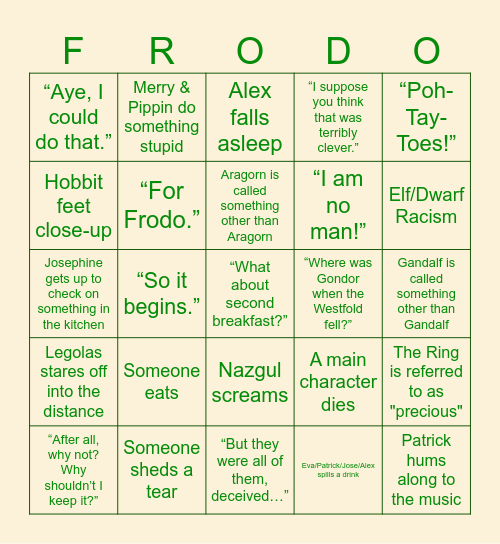 LOTR EE Bingo Card