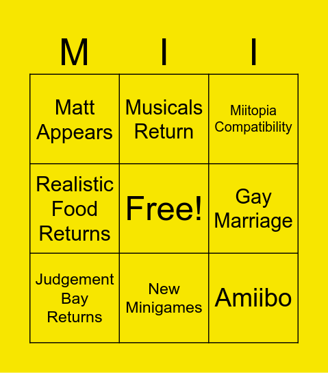 Tomodachi Life Direct Bingo Card