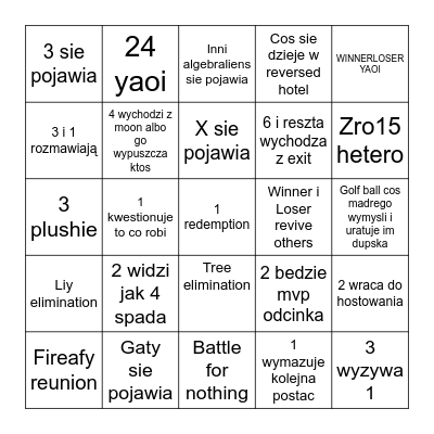TPOT 21 Bingo Card