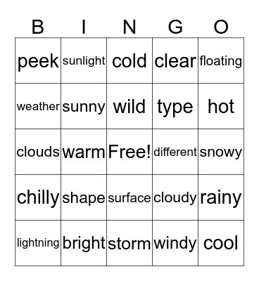 Weather Words Bingo Card