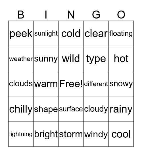 Weather Words Bingo Card