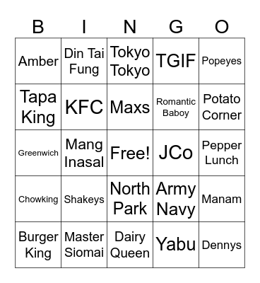FOOD BINGO Card