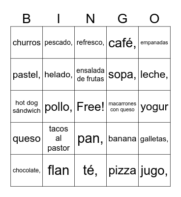Food/Comida Bingo Card
