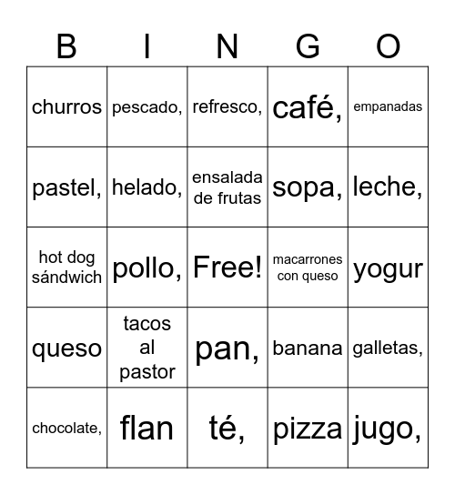Food/Comida Bingo Card