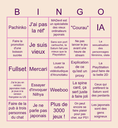 Delegnia: Japanese PlayStation World Bingo Card