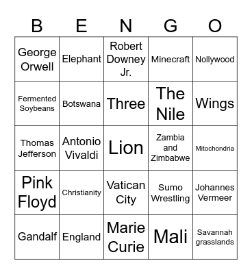 BEN Bingo Card