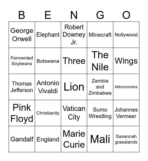 BEN Bingo Card