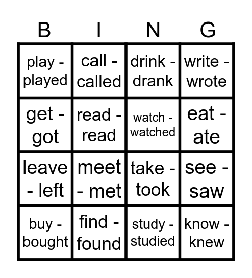 Past simple verbs Bingo Card