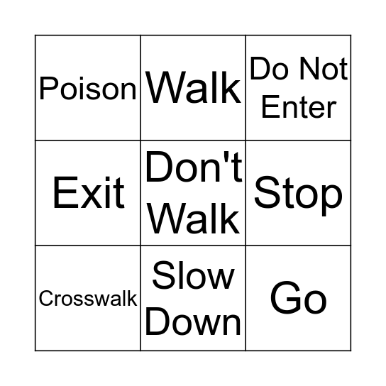 Signs Bingo Card