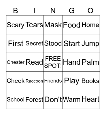 THE KISSING HAND Bingo Card