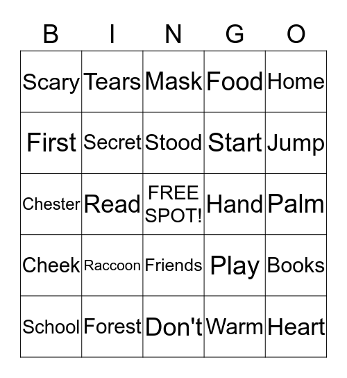 THE KISSING HAND Bingo Card