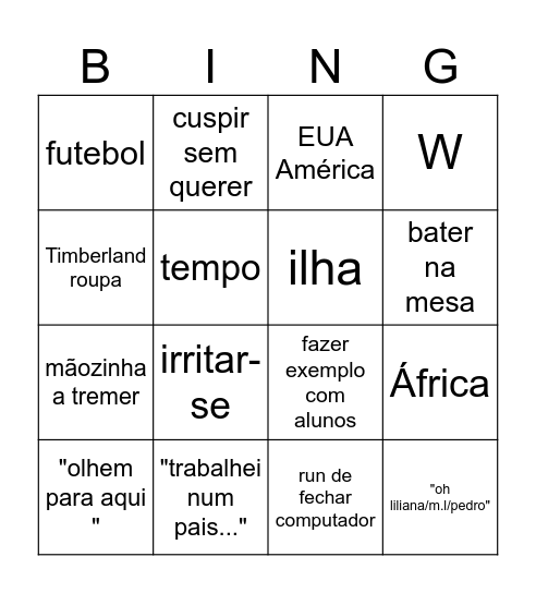 professor de geografia Bingo Card