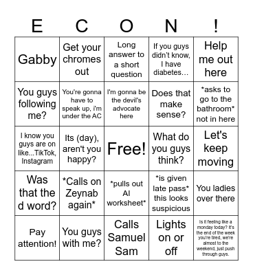 Econ Bingo Card