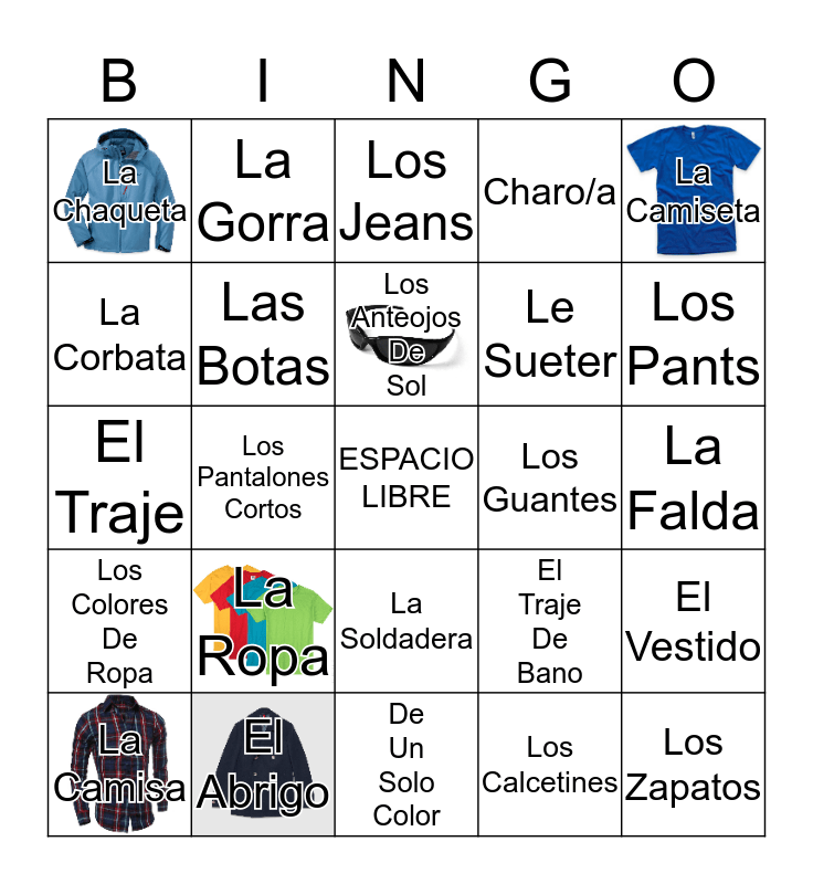 La Ropa Bingo Card