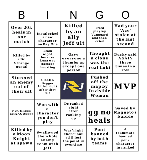 Marvel Rivals Bingo Card