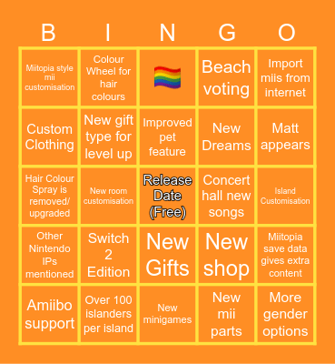 Tomodachi Life Direct Bingo Card