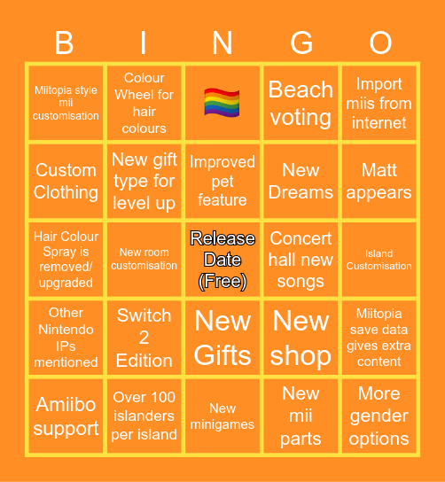 Tomodachi Life Direct Bingo Card