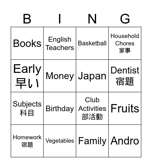 Untitled Bingo Card