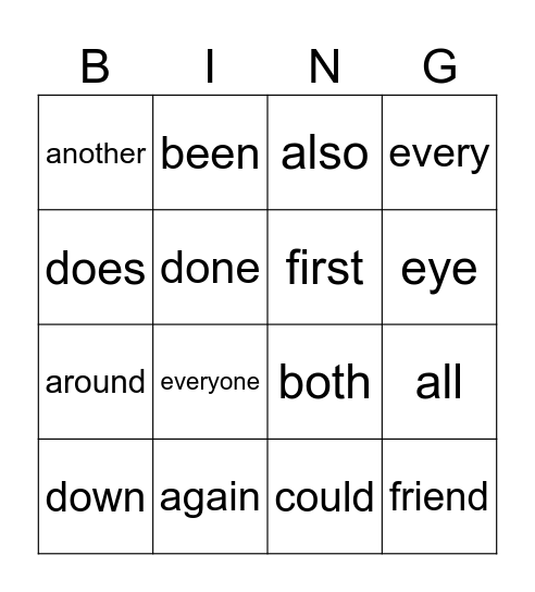 Red Words Bingo Card