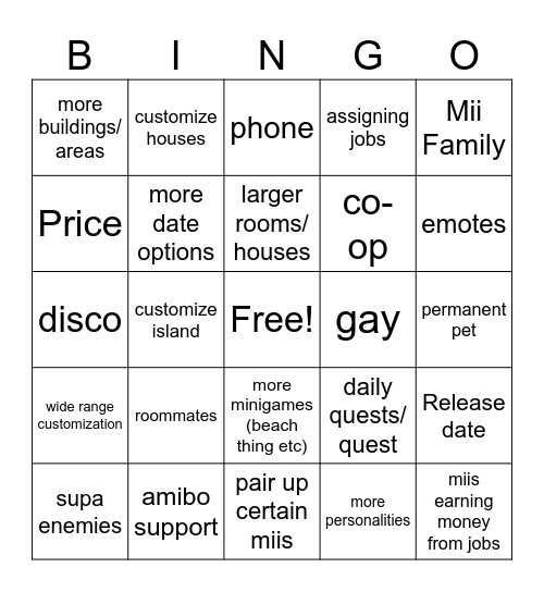 Tomodatchi Life LTD Bingo Card