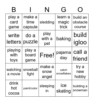 Snow Day Bingo Card