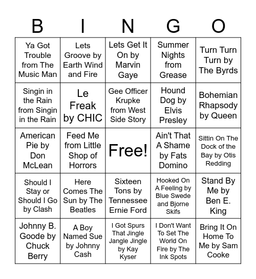 Music Bingo Card
