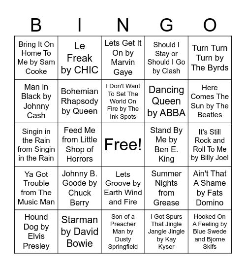 Music Bingo Card