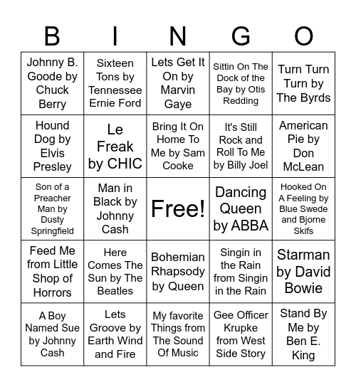 Music Bingo Card
