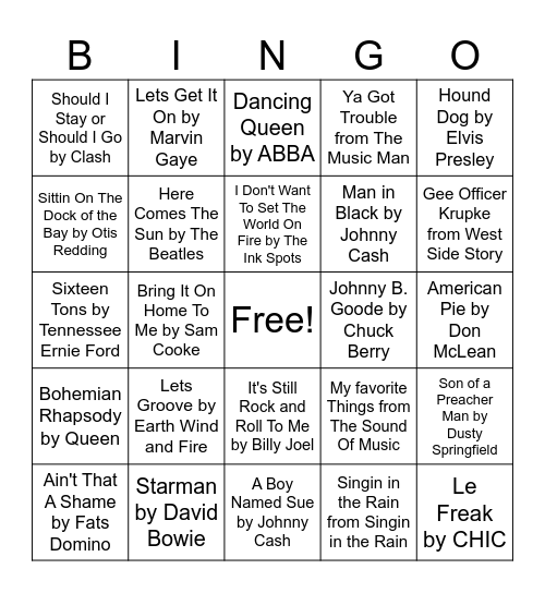 Music Bingo Card