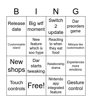 Tomadachi Bingo Card