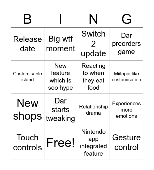 Tomadachi Bingo Card