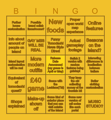 Tomodachi Life: Livin' the Dream Direct Bingo Card