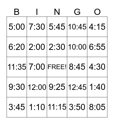 It's About Time Bingo Card