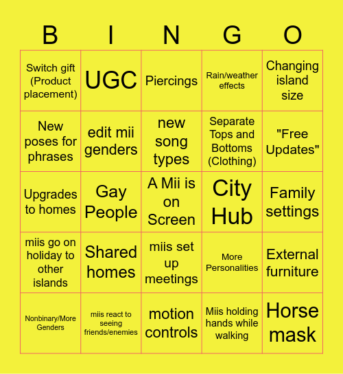 Tomodachi Life!!!! Bingo Card