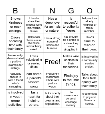 Parenting Teens Bingo Card