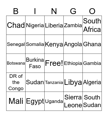 Africa Bingo Card