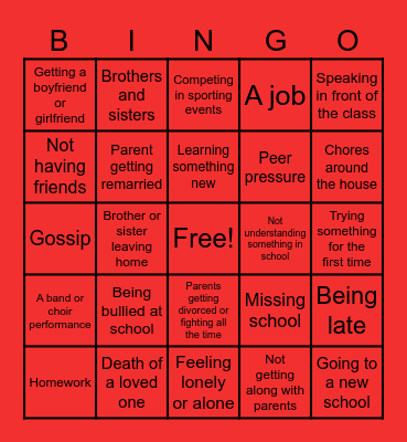 Stress Bingo Card