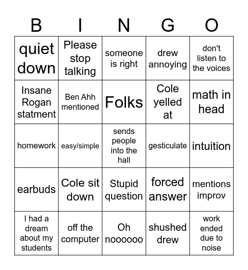 Brogrogan bingo for 3A Bingo Card