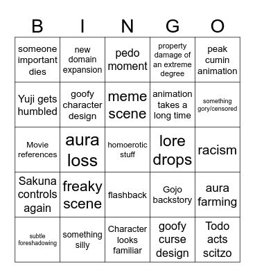 JJK s2 Bingo Card