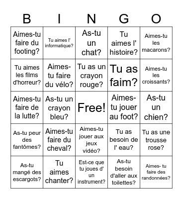 French 1B review getting to know you bingo Card