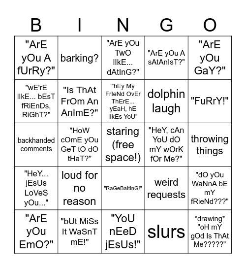 getting bullied bingo Card